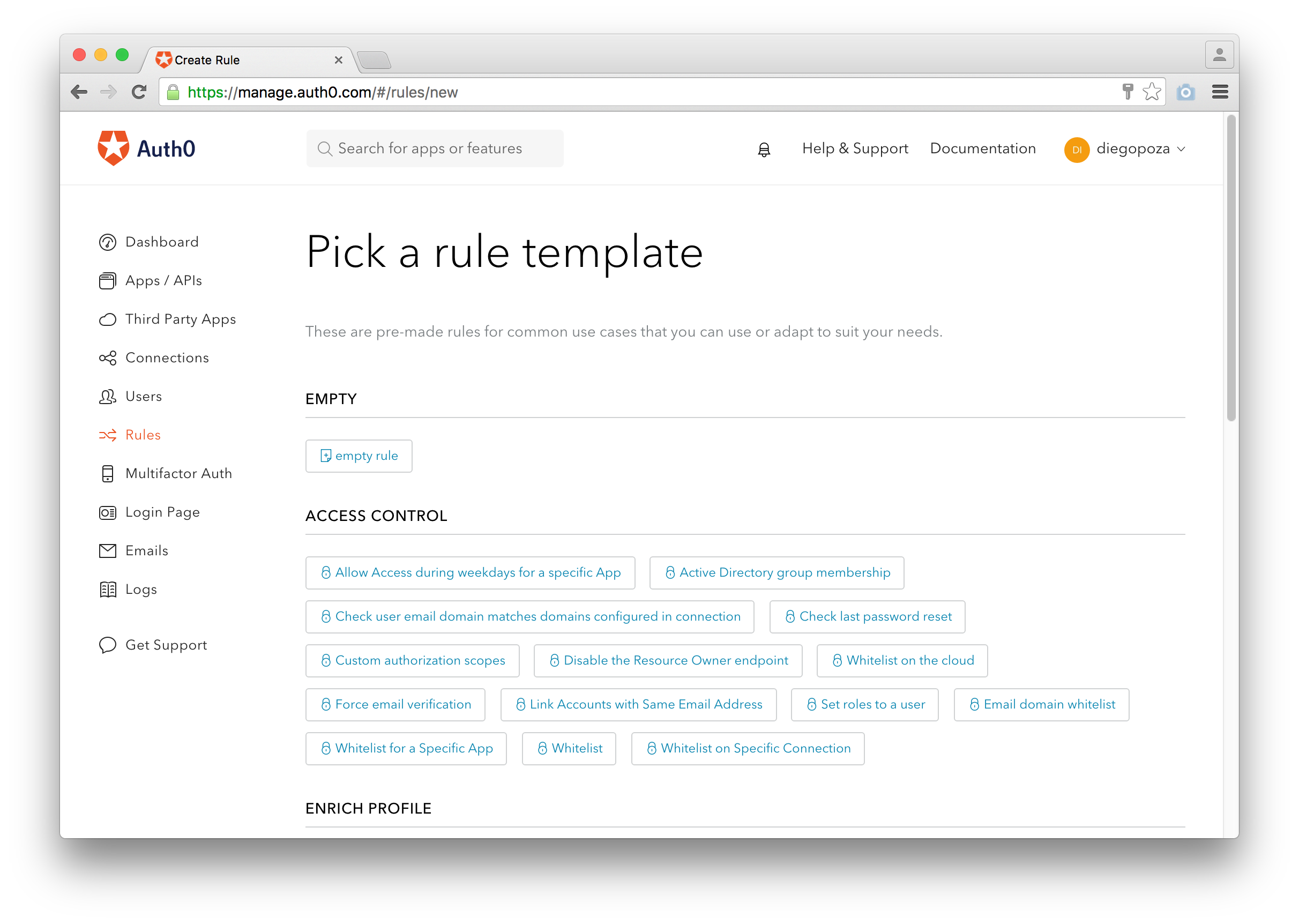 Crear una nueva regla utilizando plantillas